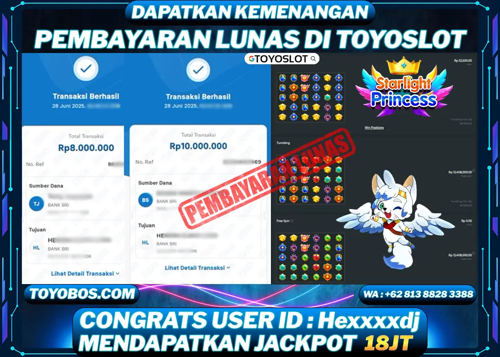 TOYOSLOT - BUKTI KEMENANGAN Starlight Princess Rp18,000,000,- LUNAS