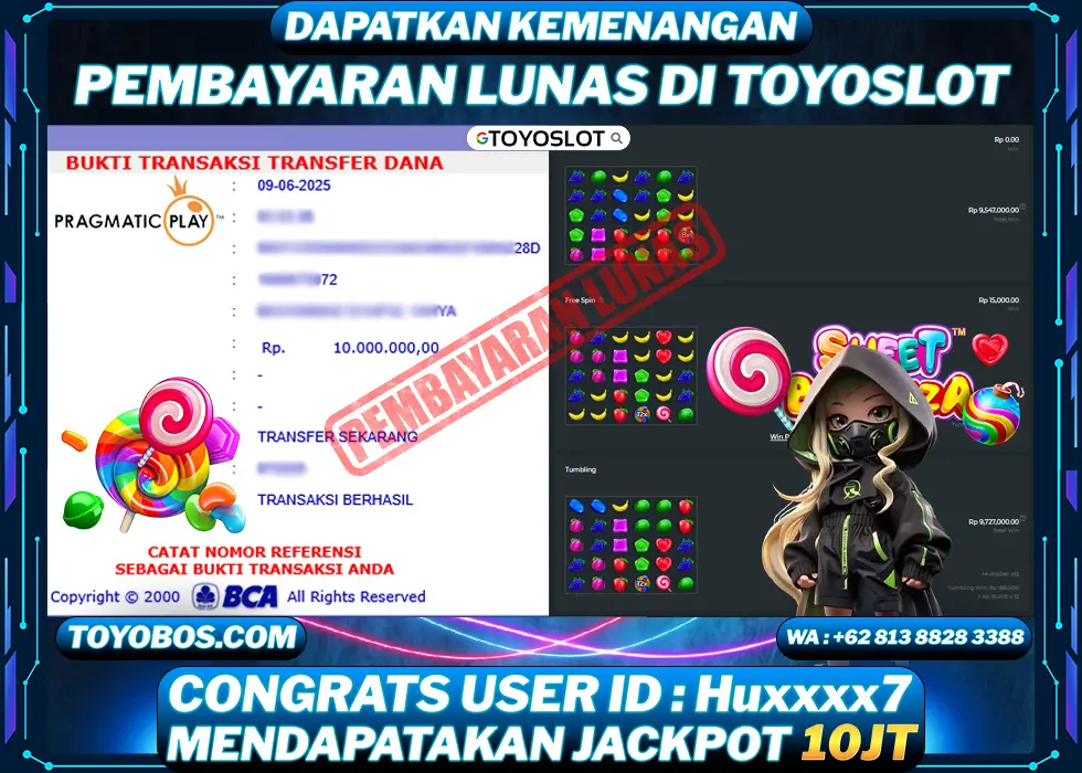 TOYOSLOT - BUKTI KEMENANGAN Sweet Bonanza Rp10,000,000,- LUNAS